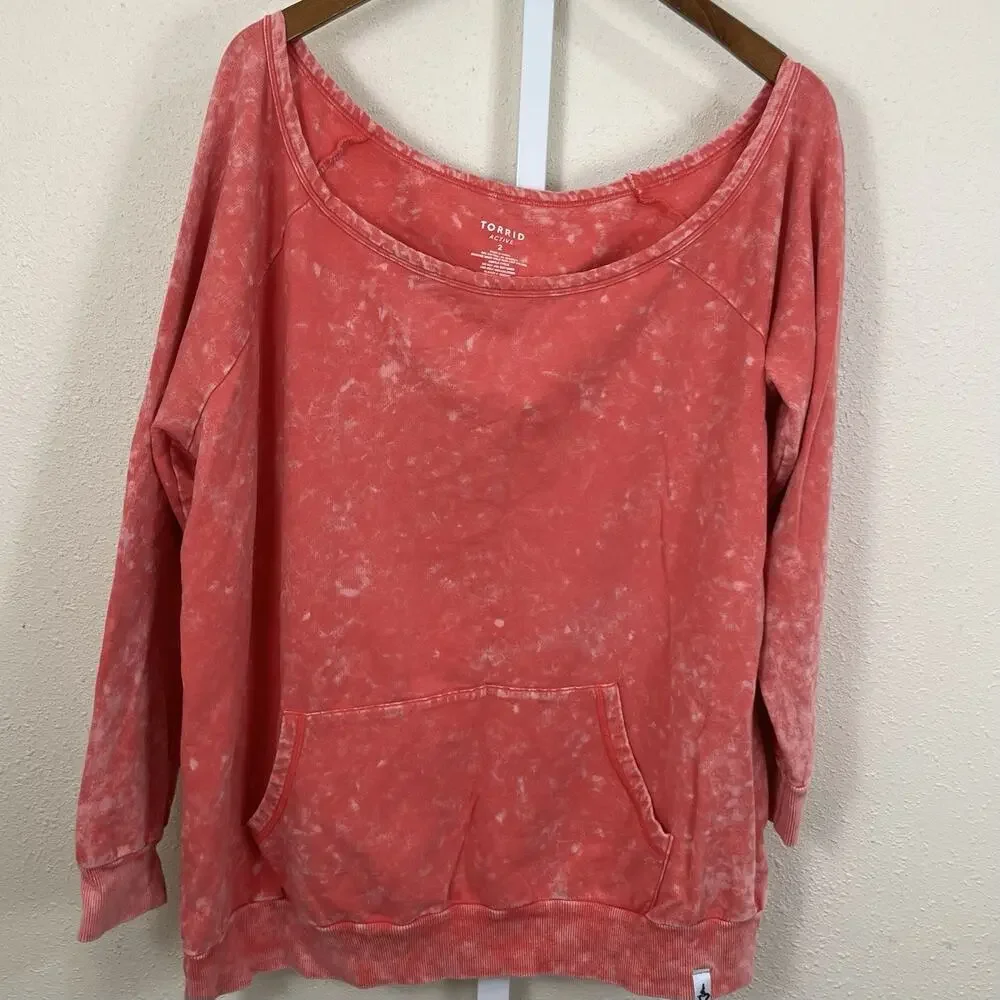 Torrid Active Mineral Wash Off Shoulder Sweatshirt Shorts Set Plus 2X Pink